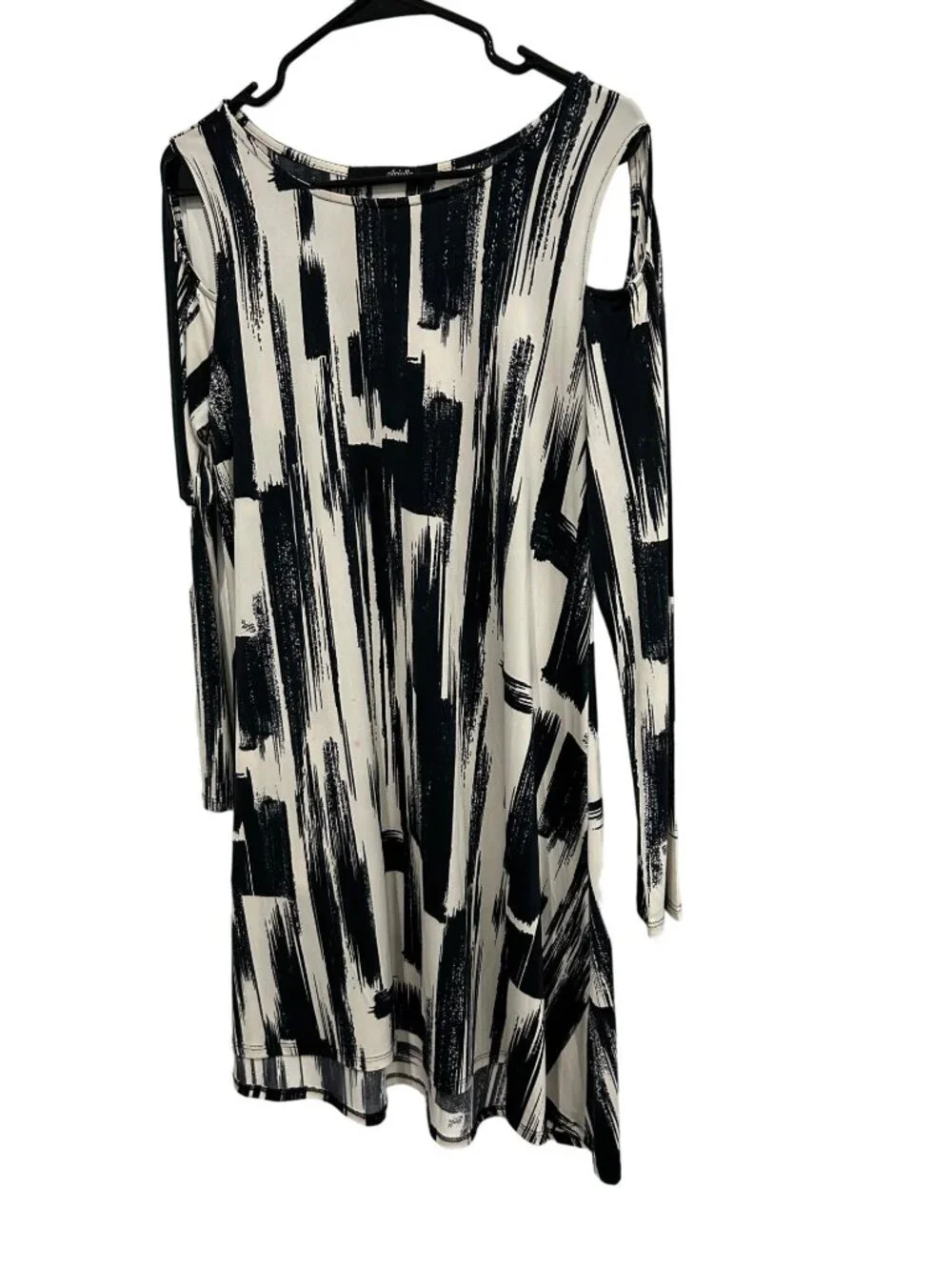 Ariella Women's Black & White Abstract Cold Shoulder Dress Size M